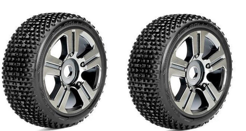 Roapex Roller 1/8 Buggy Tires (2pc) Mounted Chrome Wheels 17mm Hex image 0