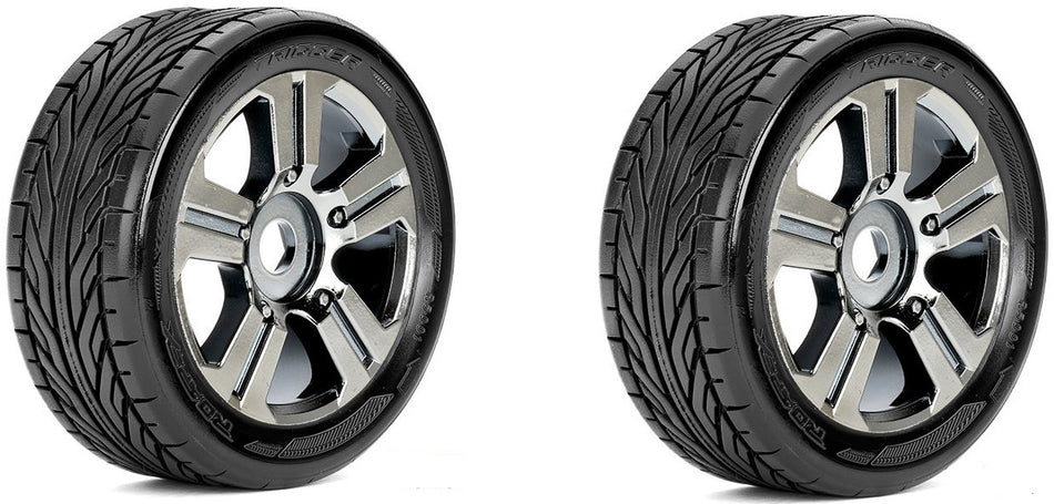 Roapex Trigger 1/8 Buggy Tires Mounted on Chrome Wheels 17mm Hex image 0