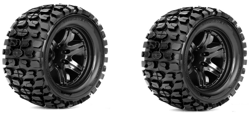 Roapex Tracker 1/10 Monster Truck Tires Mounted Black Wheels 0 Offset 12mm Hex image 0