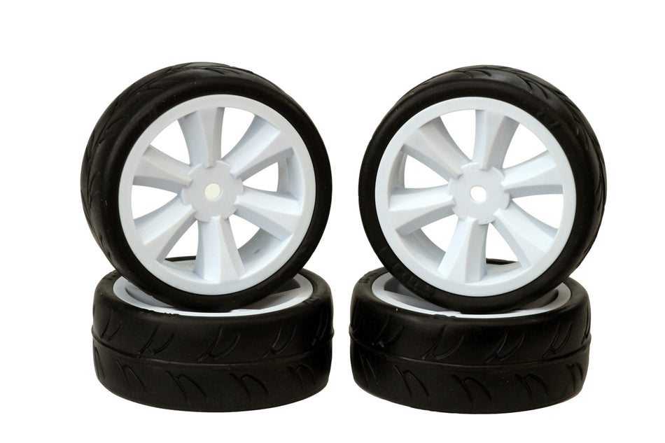 Gravity RC Set of 4 USGT Non Belted Tires Mounted on White Edge Wheels GRC124GTW image 0