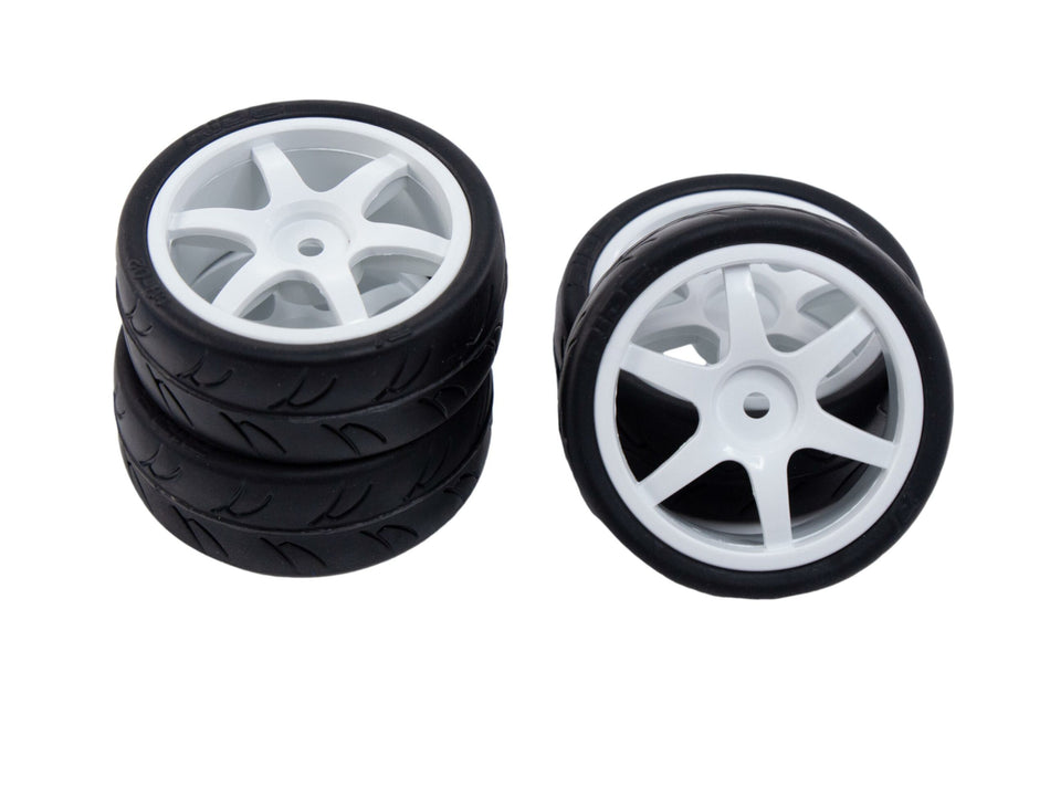 Gravity RC Set of 4 USGT Tires Non Belted Mounted on 6 Spoke White Wheels GRC124 image 0