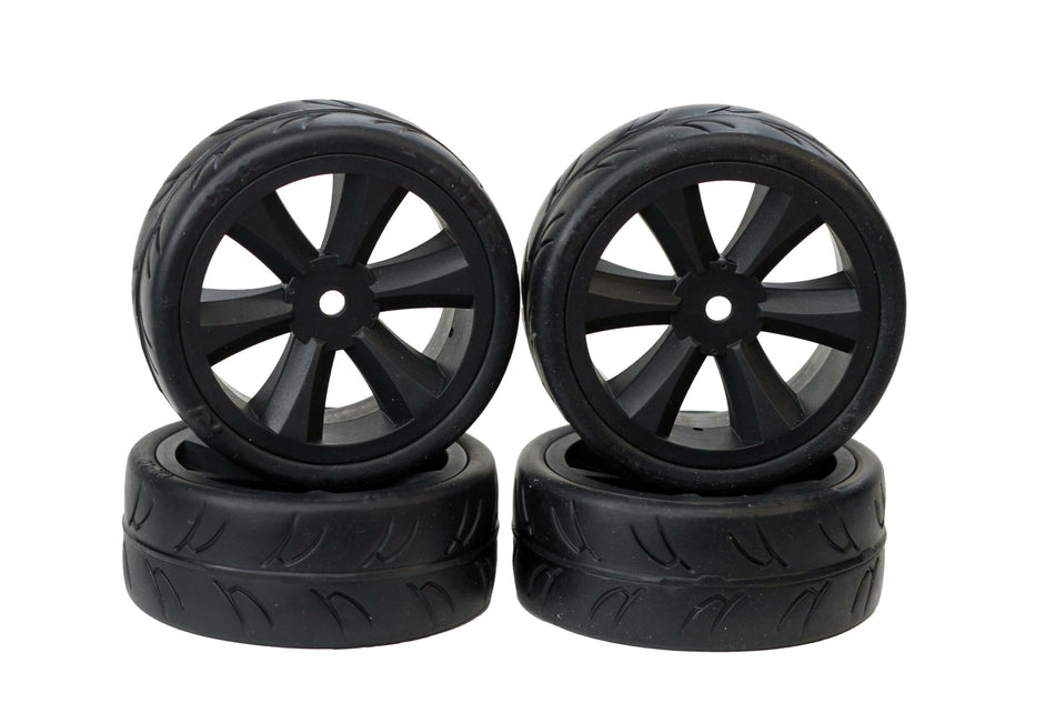 Gravity RC Set of 4 USGT Non Belted Tires Mounted on Black Edge Wheels GRC124GTB image 0
