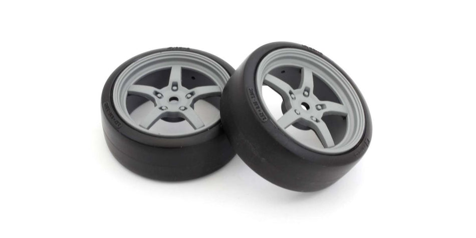 Kyosho Premounted Drift Tires on 5-Spoke Gray Wheels for FZ02 (2pcs) FATH705GYD image 0