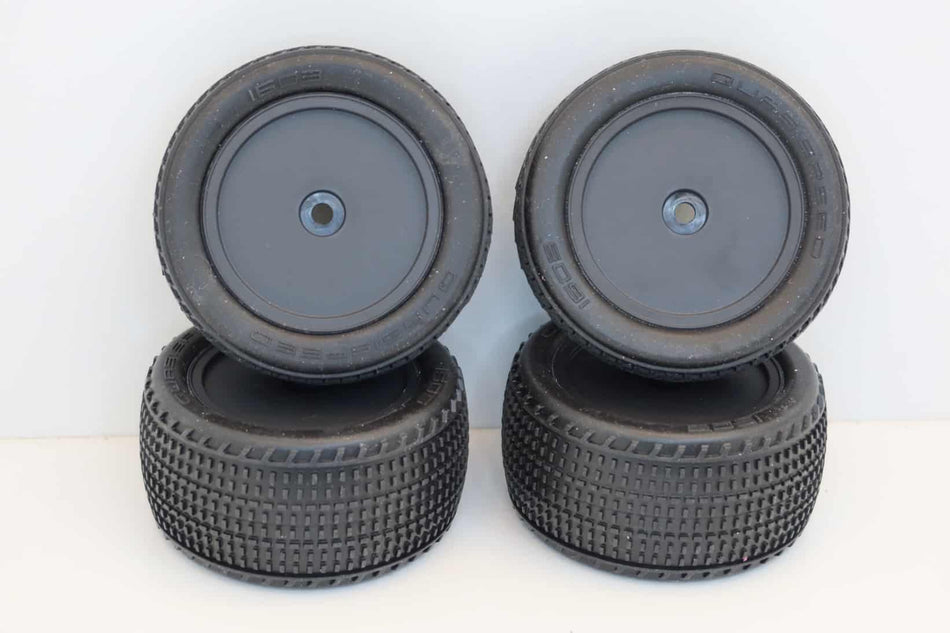 Quasi Speed LOW PIN Tires Set of 4 QS-1614 PRE-MOUNTED on QS-1612BL Black Wheels image 0