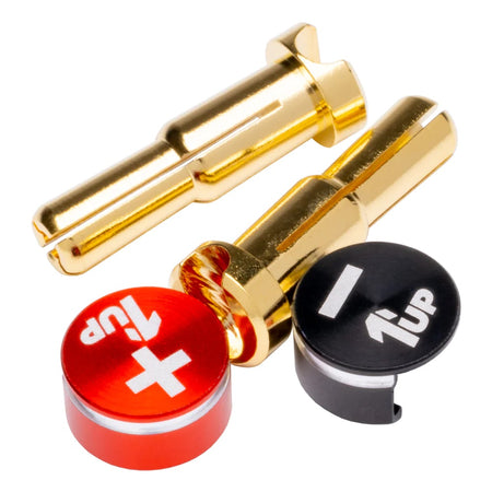 1UP Low Profile Tapered Bullet Plugs & Grips 4/5mm Red/Black 190433 image 0