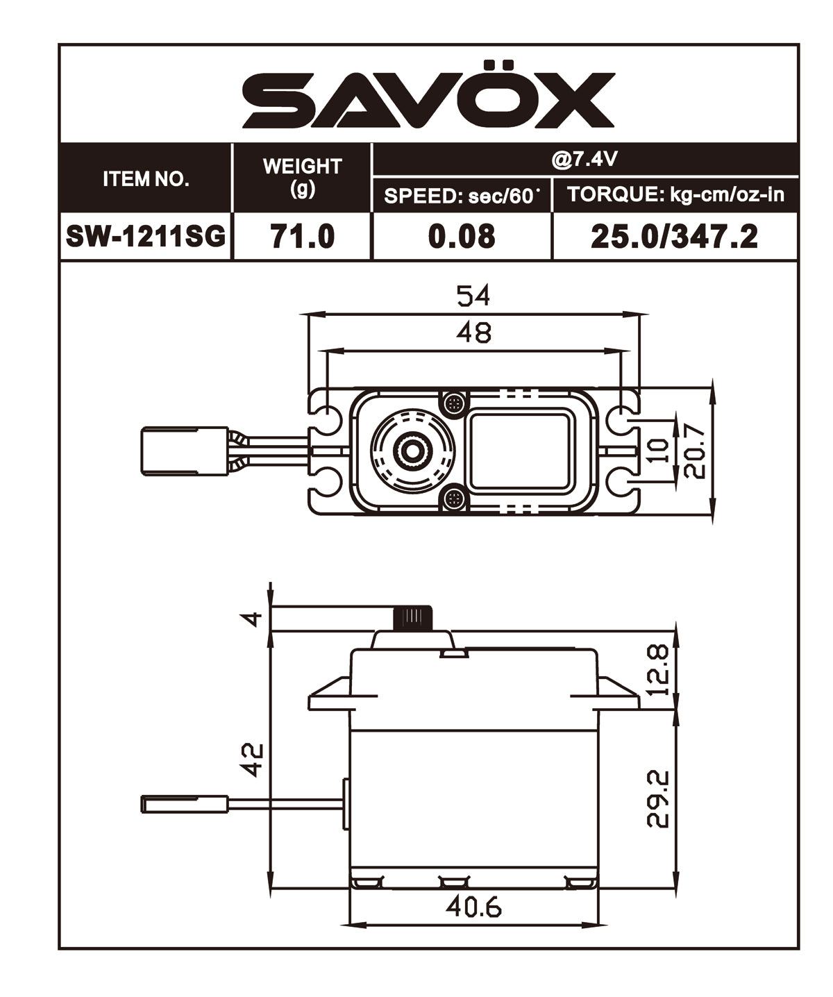 Savox SW1211SGP-BE Black Waterproof High Speed Servo w/Soft Start + 25t Horn image 1