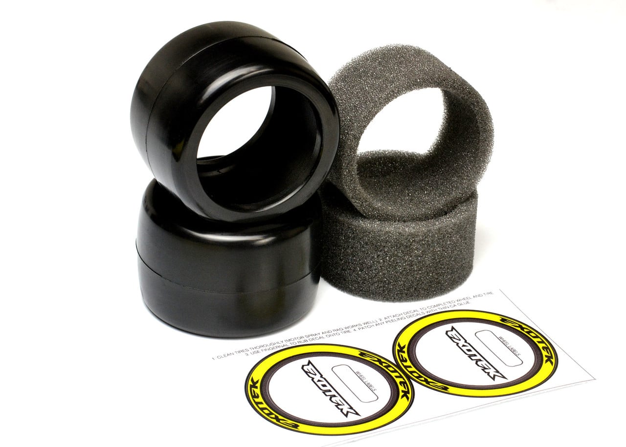 Exotek F1 Rear Rubber Tires (2pc) 36X Yellow-Medium w/Foam Inserts 2118 image 1