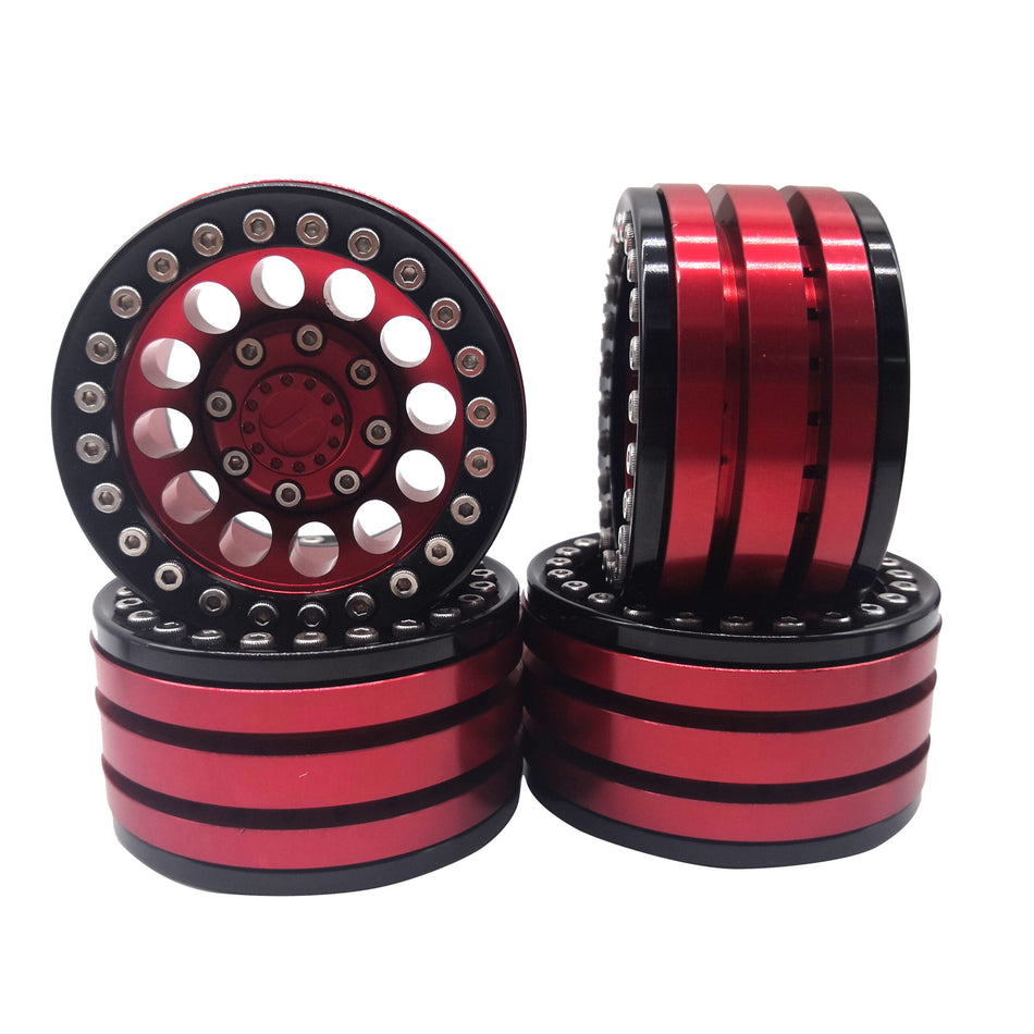 (4) 1.9 Aluminum RC Crawler Red Beadlock Wheel Rims 1/10 TRX-4 D90 SCX10 II III image 0