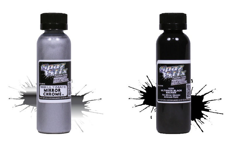 Spaz Stix Mirror Chrome &amp; Black Backer 2pack Airbrush Paint SZX10000 SZX10200 image 0