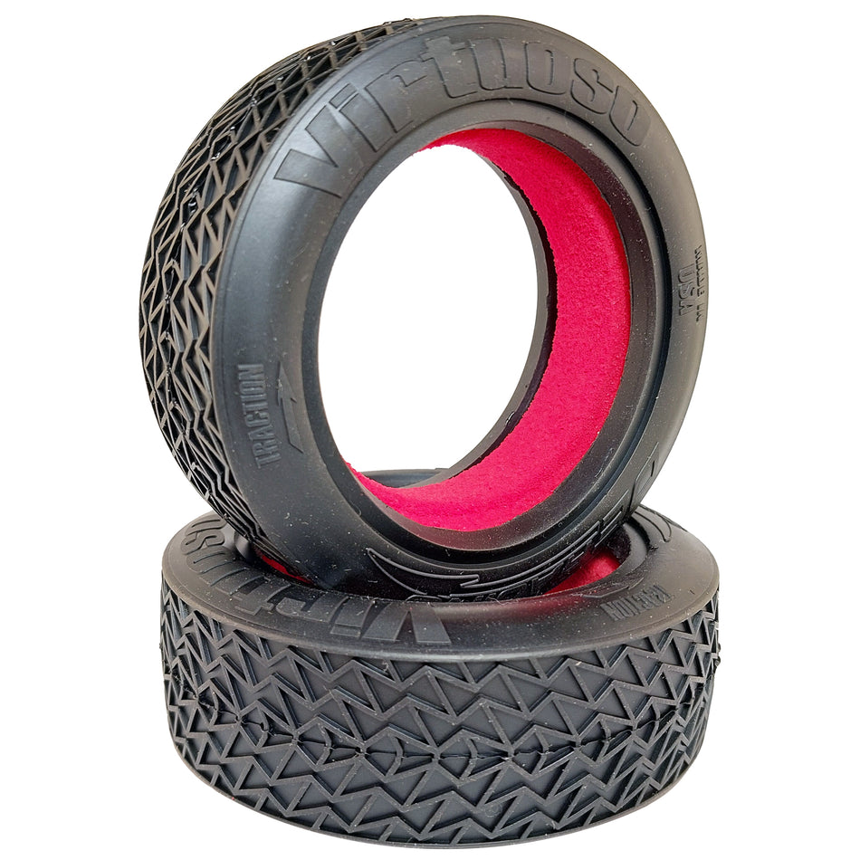 DE Racing Virtuoso Front 2wd Buggy Tires 2.2" w/Inserts Clay Compound DER-VRF-C1 image 0