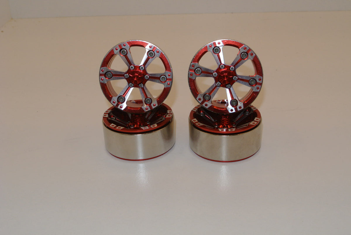 (4) 1.9 Metal Crawler Red Chrome Beadlock Wheel Rim 1/10 TRX-4 D90 SCX10 II III image 0