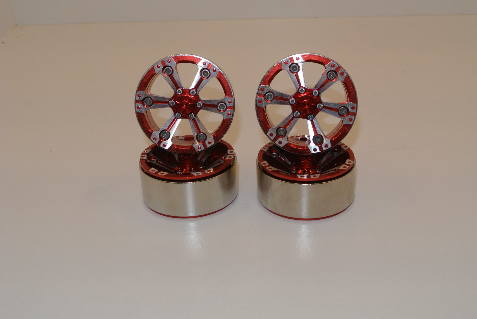 (4) 1.9 Metal Crawler Red Chrome Beadlock Wheel Rim 1/10 TRX-4 D90 SCX10 II III image 0