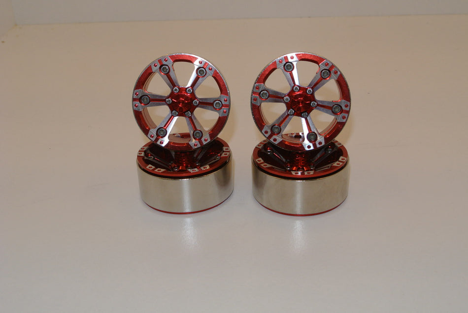 (4) 1.9 Metal Crawler Red Chrome Beadlock Wheel Rim 1/10 TRX-4 D90 SCX10 II III image 0