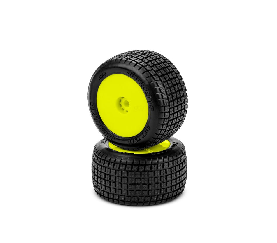 Jconcepts Dirt Trac Green Pre-Mounted Yellow Wheels Mini-B-T Rear 2.0 41202221 image 0