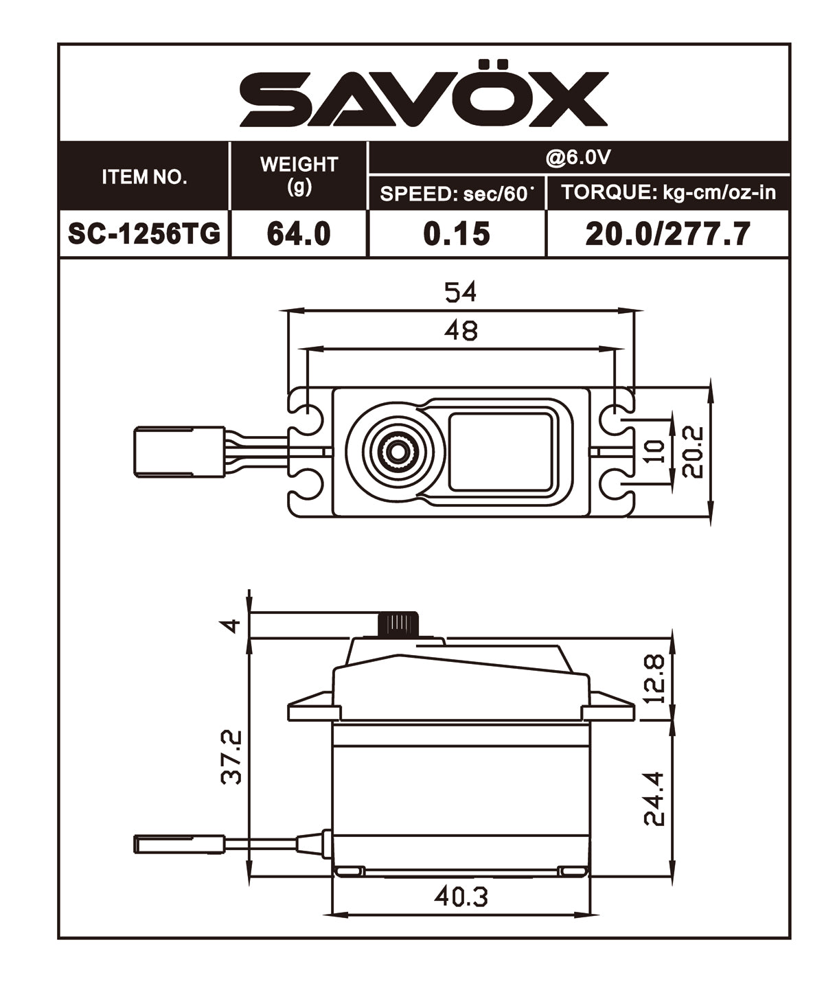 Savox High Torque Titanium Digital Steering Servo SC-1256TG Black w/Servo Horn image 1