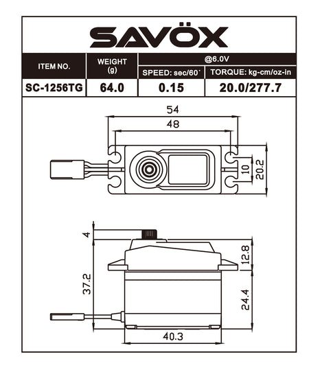 Savox High Torque Titanium Digital Steering Servo SC-1256TG Black w/Servo Horn image 1