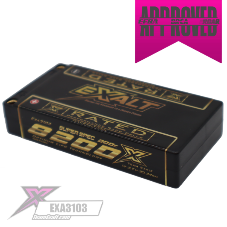 Team Exalt X-Rated 8200mah 200c 1s 3.7v Lipo Battery w/5mm Bullets EXA3103