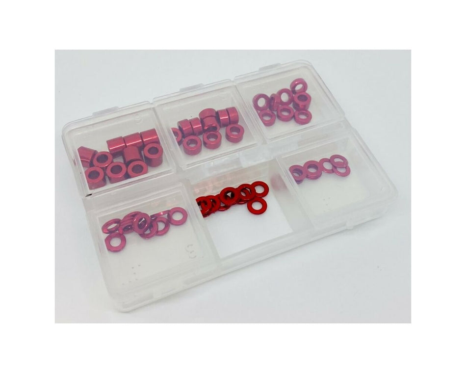 Klinik RC Aluminum 3mm Ball Stud Washer Set (60pc) RED with Storage Box image 0
