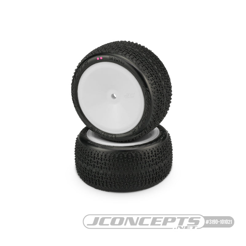 JConcepts Twin Pins 2wd 4wd Rear Buggy Tires Pink Mounted on 3348W 3190101021 image 0