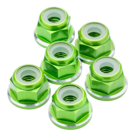 1UP Racing Aluminum M3 Flanged Locknuts Green 6pcs 80578 image 0