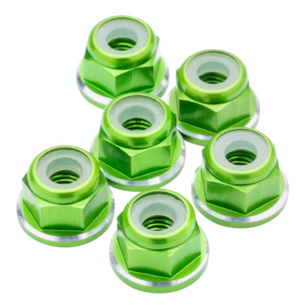 1UP Racing Aluminum M3 Flanged Locknuts Green 6pcs 80578 image 0