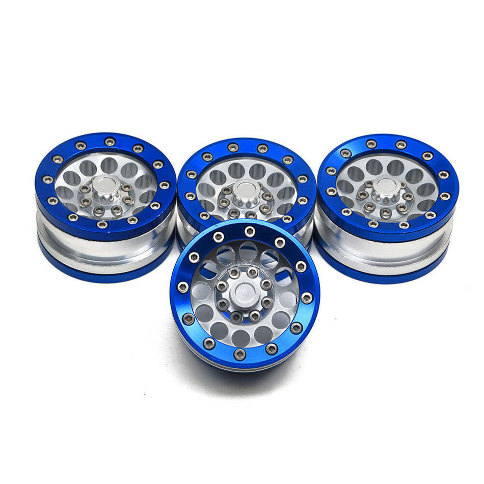1.9 Metal Blue Beadlock 4pc Wheel Rim RC Axial SCX10 CC01 D90 D110 90046 Tamiya image 0