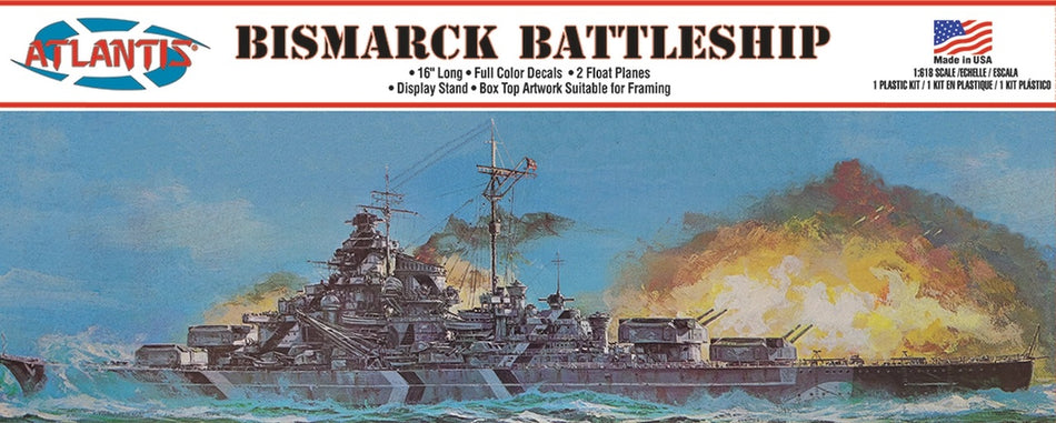 Atlantis 1/618 Bismarck German Battleship 16" Plastic Model Kit M3008 image 0