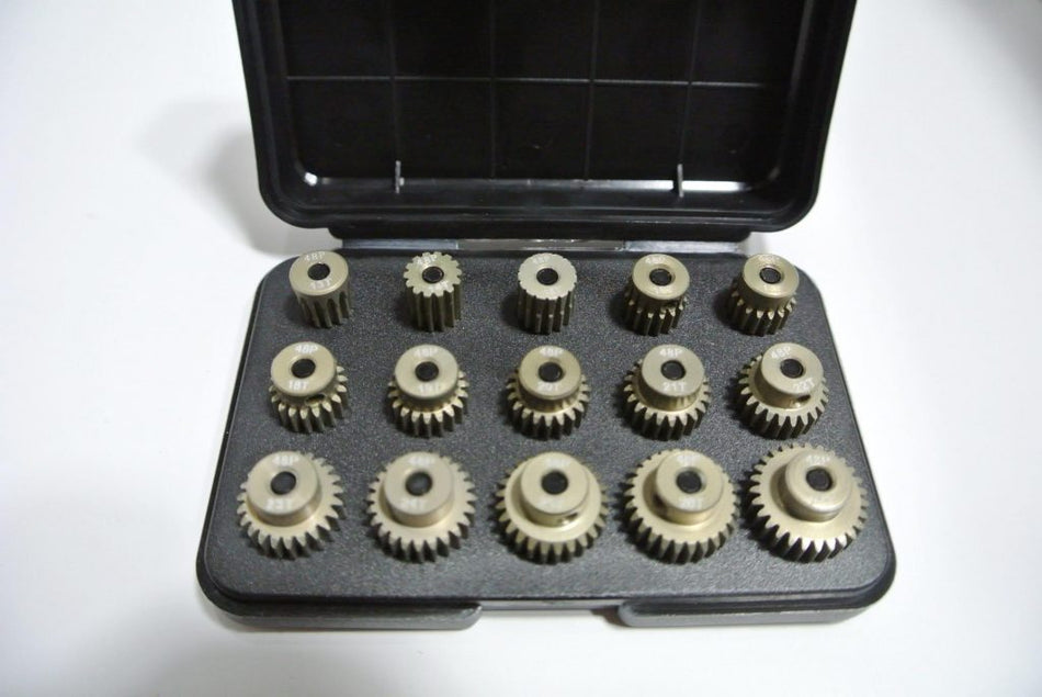 Set of 15 Aluminum Lightweight 48p Pinion Gears (13t to 27t) in a FREE case image 0