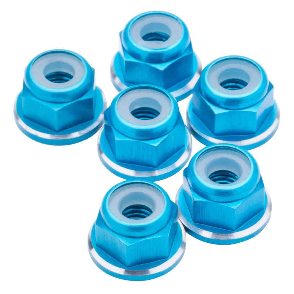 1UP Racing Aluminum M3 Flanged Locknuts Bright Blue 6pcs 80518 image 0