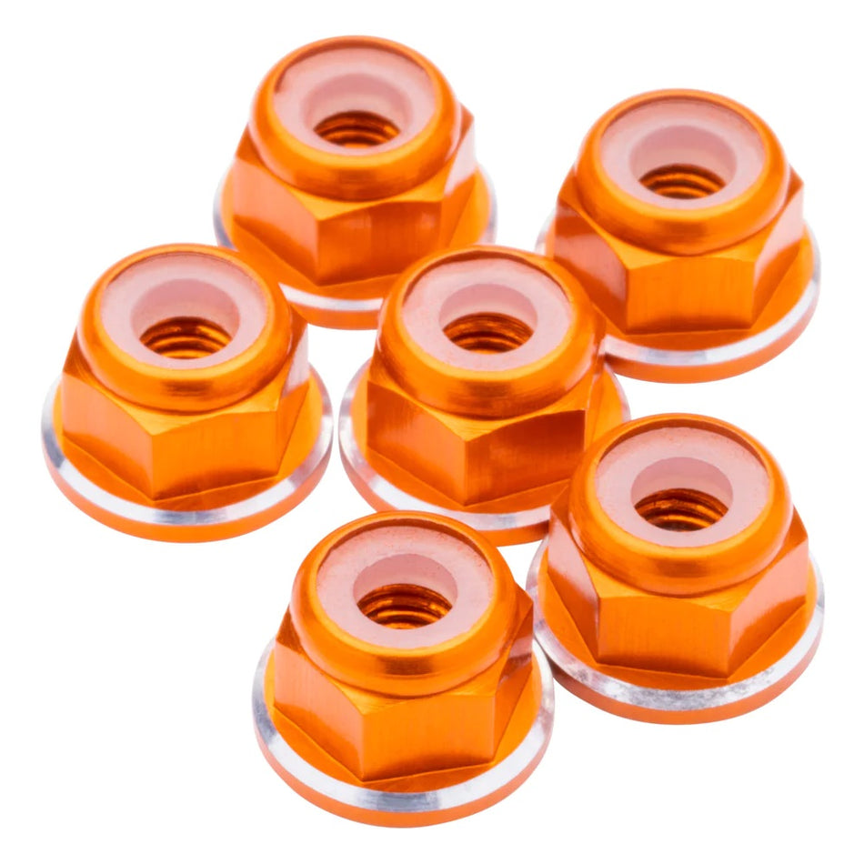 1UP Racing Aluminum M3 Flanged Locknuts Orange 6pcs 80558 image 0