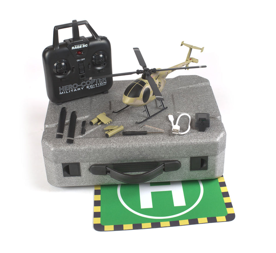 Rage RC Hero-Copter 4 Blade RTF Helicopter US Army w/carry case RGR6100