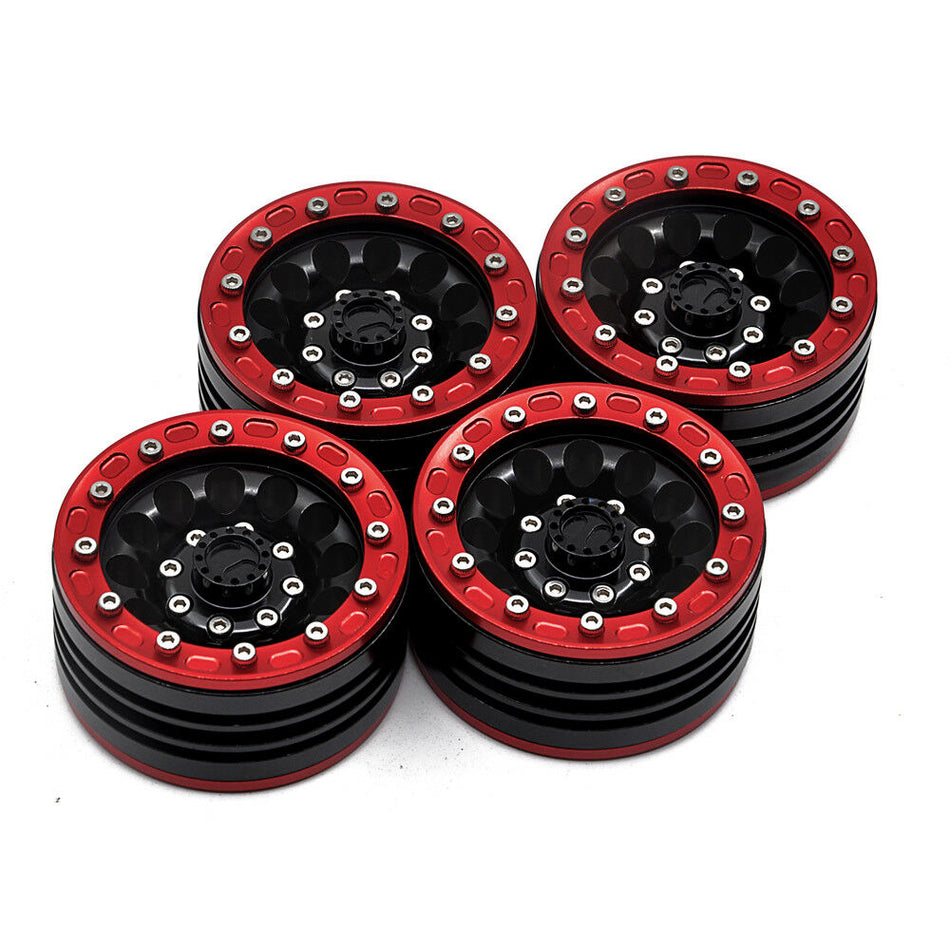 4pc 1.9 Metal Red Beadlock Wheel Rim RC Axial SCX10 CC01 D90 D110 90046 Tamiya image 0
