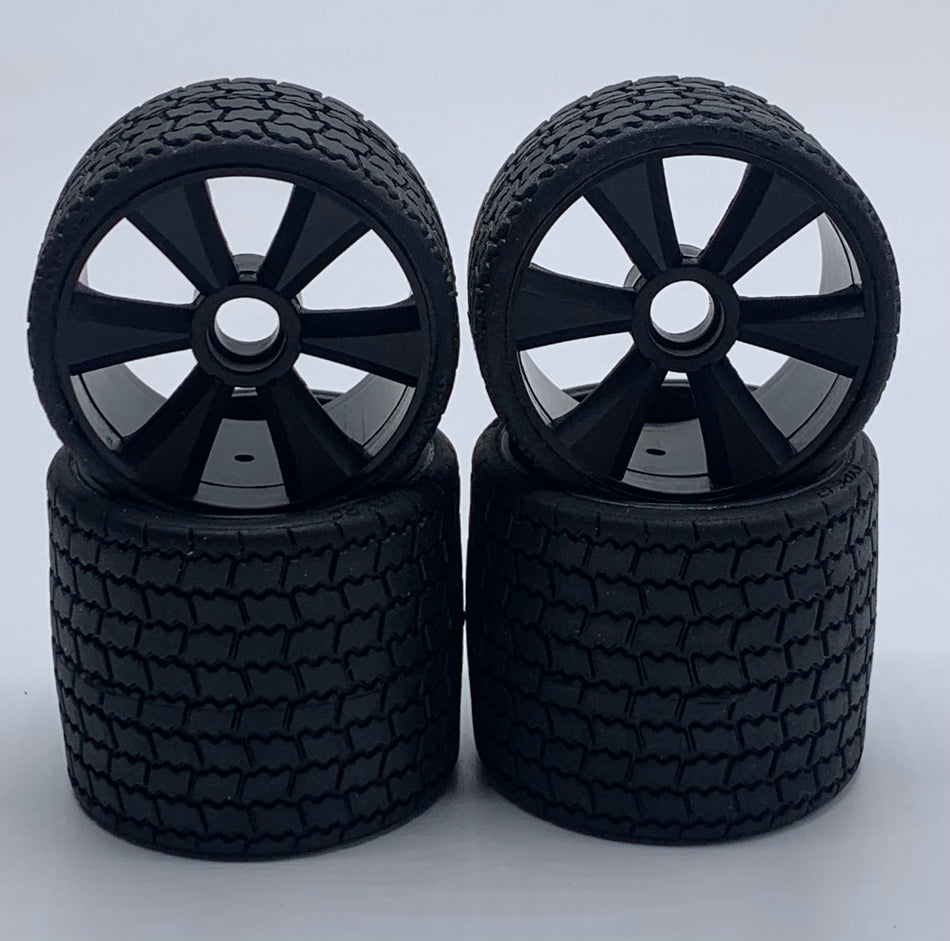 Gravity RC TYPE12 12th Scale Rubber Tires on Black Wheels Set of 4 GRC142B