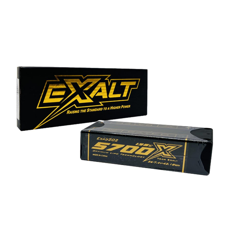 Team Exalt X-Rated 5700mah 135c 2s 7.4v Shorty Lipo Battery 5mm Bullets EXA3202 image 0