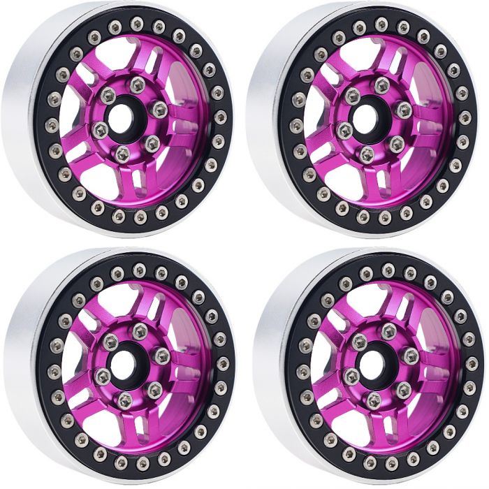 Power Hobby B4 Aluminum 1.9 Beadlock Wheels 9mm Hubs Pink for 1/10 Rock Crawler image 0