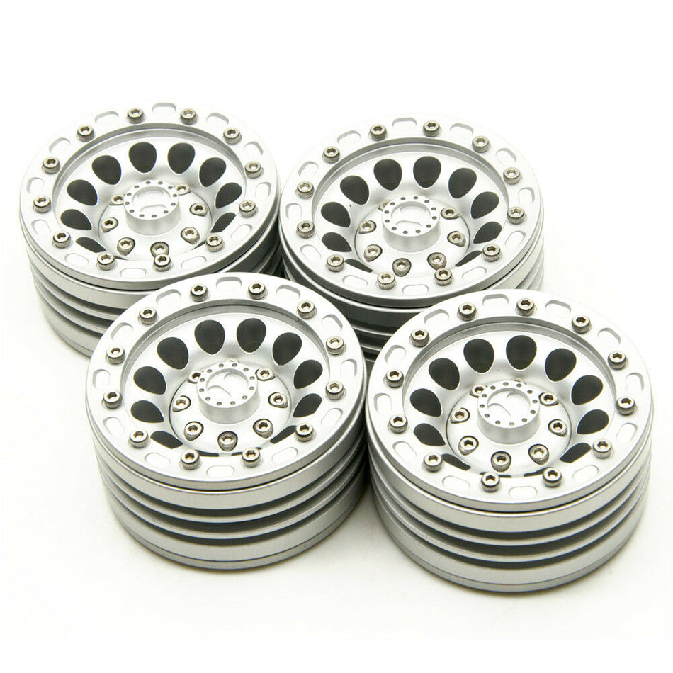 1.9 Metal Silver Beadlock 4pc Wheel Rim Axial SCX10 CC01 D90 D110 90046 Tamiya image 0