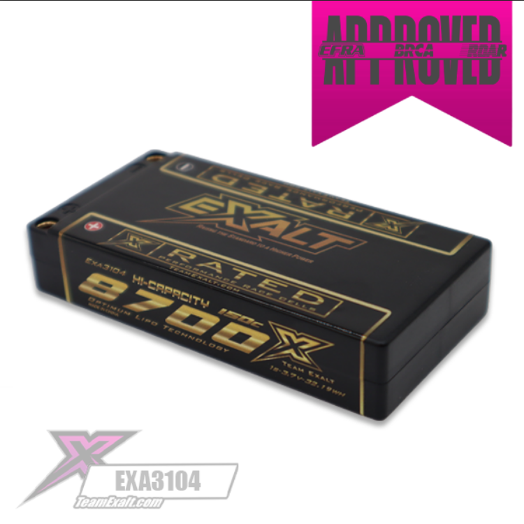 Team Exalt X-Rated 8700mah 150c 1s 3.7v Lipo Battery w/5mm Bullets EXA3104