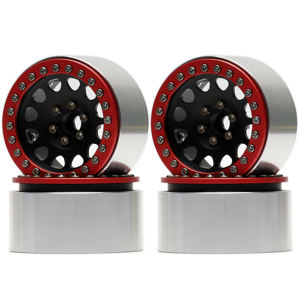 Aluminum 2.2" Red Black Beadlock Wheels Rims 1/10 RC Axial SCX10 Wraith TRX4 KM2 image 0
