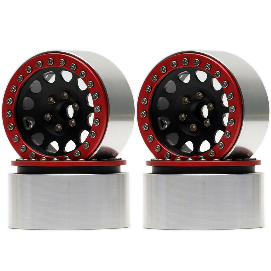 Aluminum 2.2" Red Black Beadlock Wheels Rims 1/10 RC Axial SCX10 Wraith TRX4 KM2 image 0