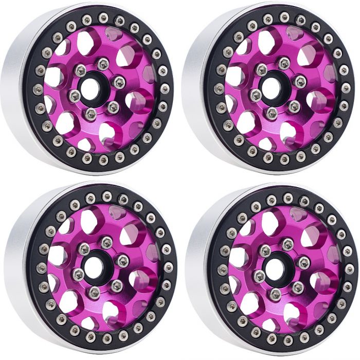 Power Hobby B3 Aluminum 1.9 Beadlock Wheels 9mm Hubs Pink for 1/10 Rock Crawler image 0