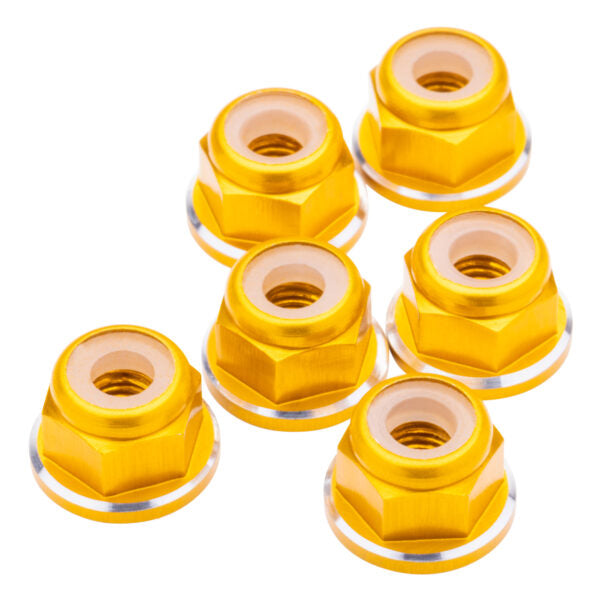 1UP Racing Aluminum M3 Flanged Locknuts Gold 6pcs 80568 image 0