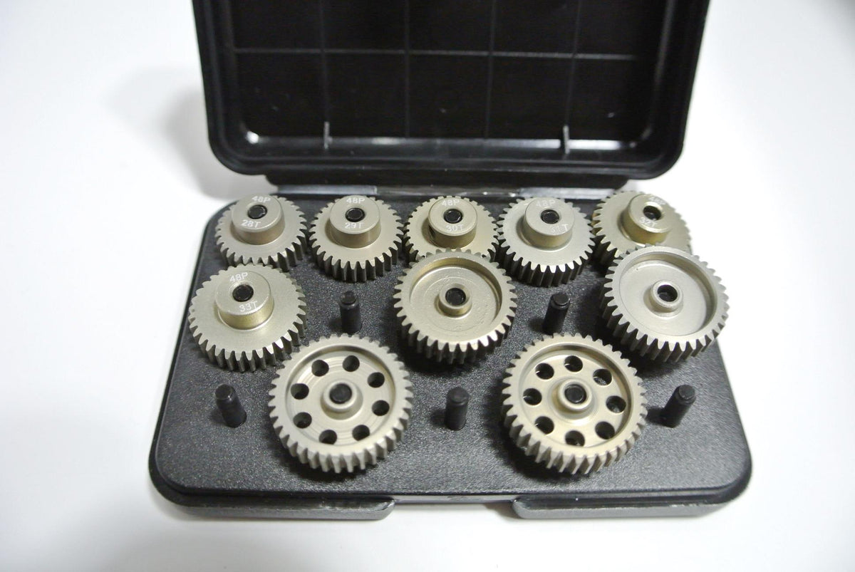 Set of 10 Aluminum Lightweight 48p Pinion Gears (28t to 37t) in a FREE case image 0
