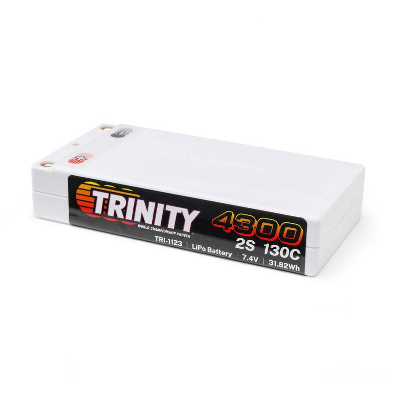 Trinity White Carbon 2S 7.4v 4300mAh 130c Shorty LiPo Battery TRI-1123 image 0