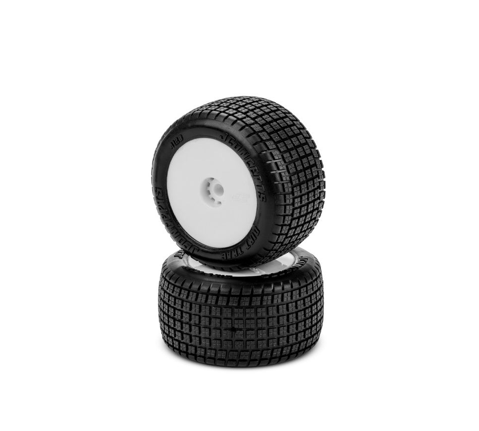 Jconcepts Dirt Trac Green Pre-Mounted White Wheels Mini-B-T Rear 2.0 41201221 image 0