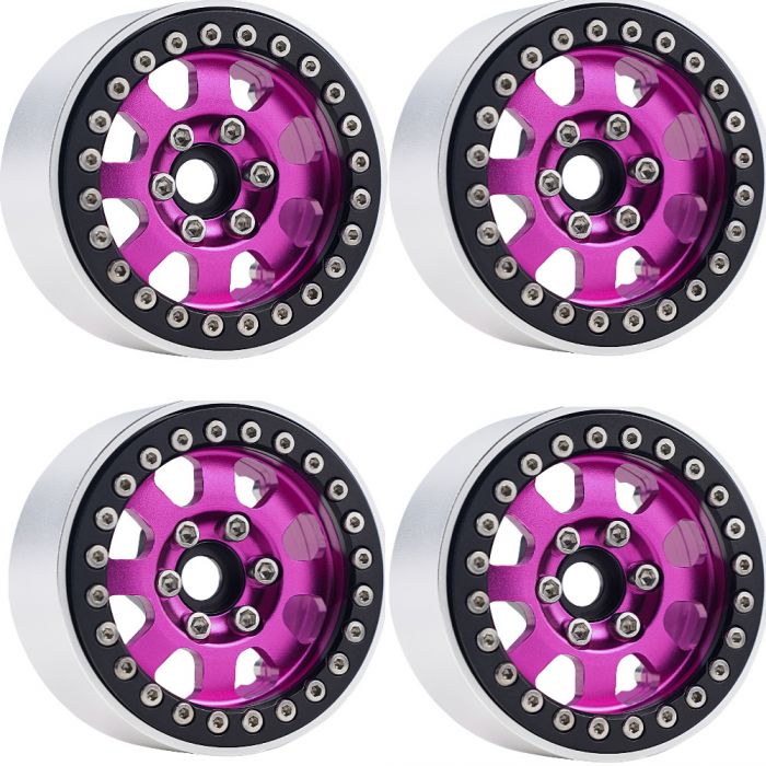 Power Hobby B1 Aluminum 1.9 Beadlock Wheels 9mm Hubs Pink for 1/10 Rock Crawler image 0