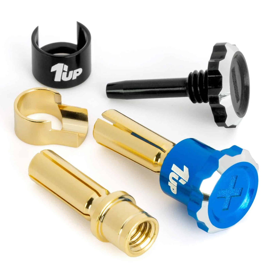 1UP Racing Lockdown Adjustable 5mm Bullet Plugs Blue/Black 190451 image 0