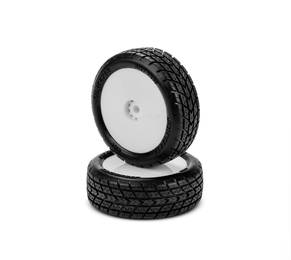 Jconcepts Dirt Trac Green Pre-Mounted White Wheels Mini-B-T Front 2.0 41211211 image 0