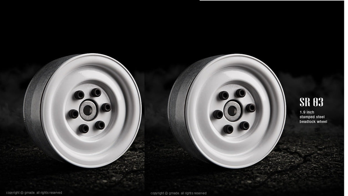 G-made 1.9 Sr03 Metal Beadlock Wheels Gloss White 2 GMA70186 70186 image 0