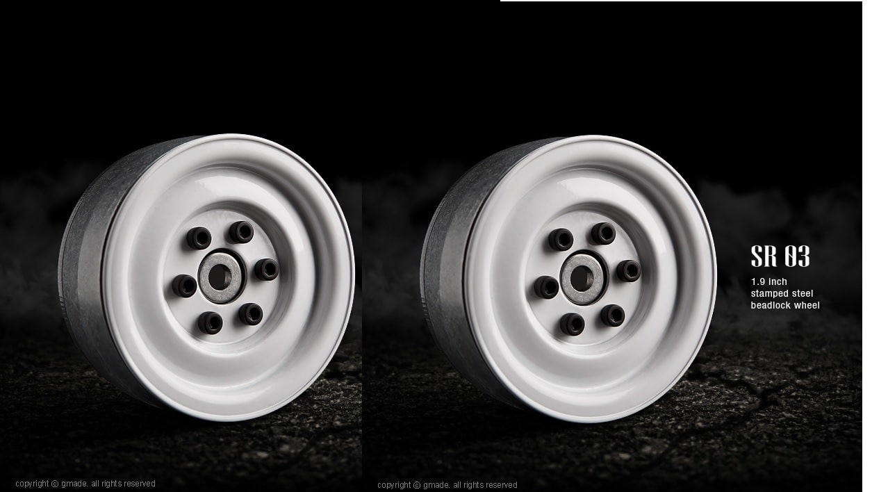 G-made 1.9 Sr03 Metal Beadlock Wheels Gloss White 2 GMA70186 70186 image 0