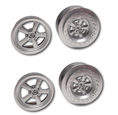 Silver Painted Set of 4 No Prep Drag Front &amp; Rear Wheels 12mm Hex image 0